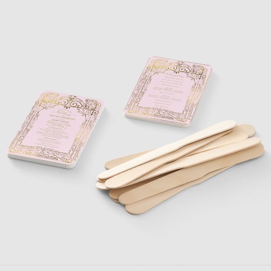 Éventail Pink Gold Déco Chic Glam Programme de mariage Vent (Non-assemblé)