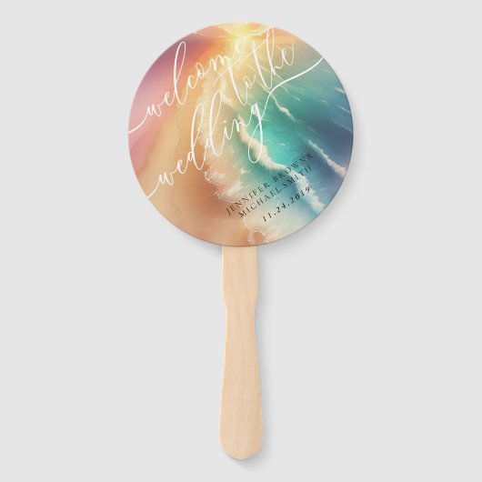 Éventail Pink Green Ocean Beach Day Party Bienvenue Mariage (Devant)