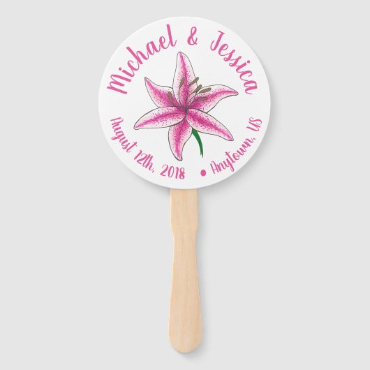 Éventail Pink Lily Flower Garden Programme de mariage (Devant)