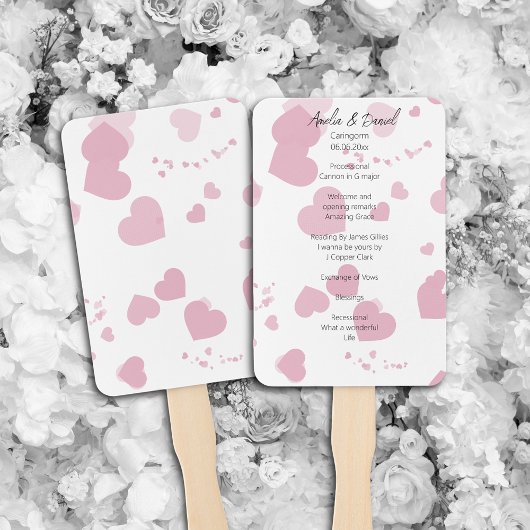 Éventail Pink Love Heart Mariage Ceremony Programme