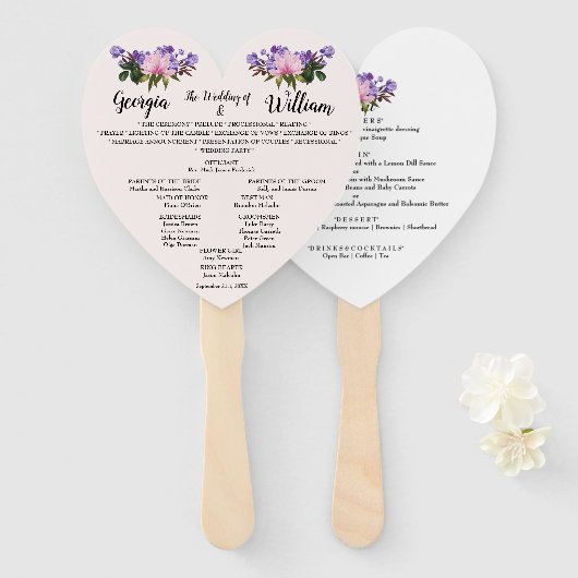 Éventail Pink Magnolia Lavender Floral Mariage Menu Ventila (Devant et derrière)