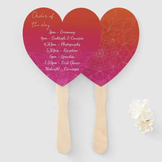 Éventail Pink & Orange Bright Ombre Mandala Wedding Program (Devant et derrière)