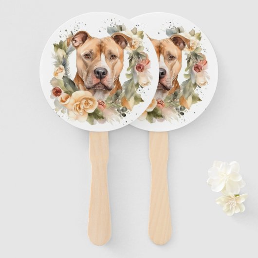 Éventail Pitbull Christmas Wreath Festive Pup (Devant et derrière)