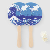Éventail Pixel Tsunami bleu 8 bits Pixel Art (Devant et derrière)