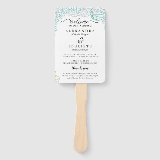 Éventail PLAGE moderne | Programme de mariage turquoise Ven (Devant)