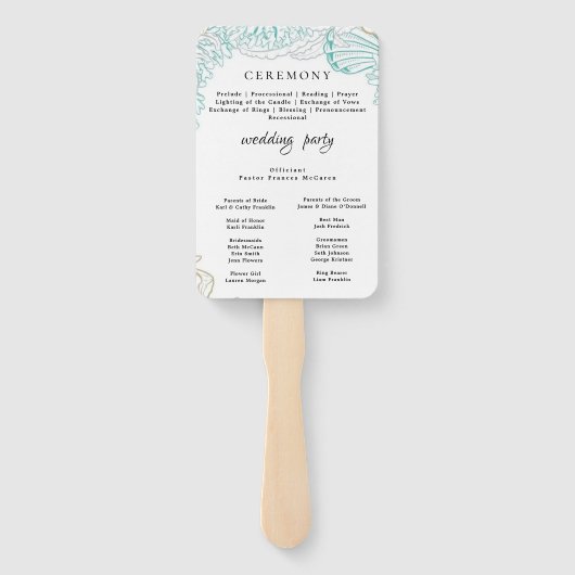 Éventail PLAGE moderne | Programme de mariage turquoise Ven (Dos)