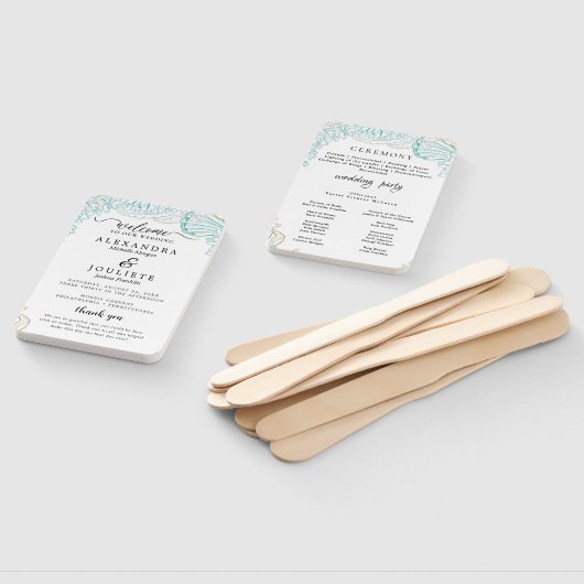 Éventail PLAGE moderne | Programme de mariage turquoise Ven (Non-assemblé)