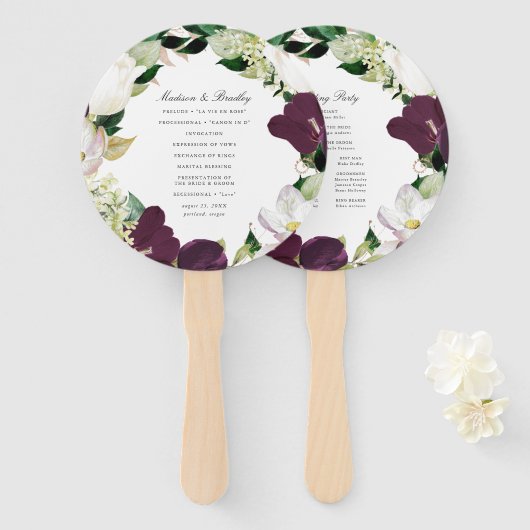 Éventail Plum floral foncé | Programme de mariage personnal (Devant et derrière)