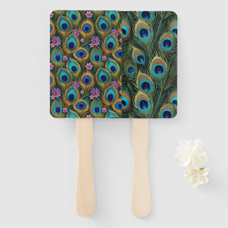 Éventail Plumage de paon floral vibrant boho