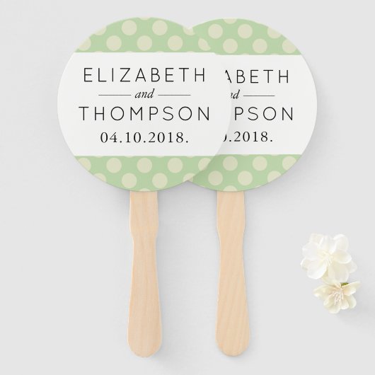 Éventail Pois verts, Motif à points Polka, points, Mariage (Devant et derrière)