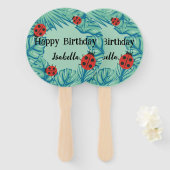 Éventail Polka rouge mignon point Ladybug Jungle Feuilles A (Devant et derrière)