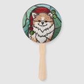 Éventail Pomeranian Vitrail de Noël (Devant)