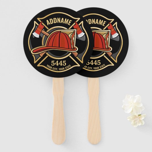 Éventail Pompier AJOUTER LE NOM Insigne du service de pompi (Devant et derrière)