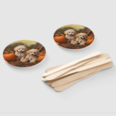 Éventail Poodle Chiot Automne Citrouille délice (Non-assemblé)