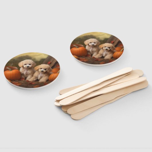 Éventail Poodle Chiot Automne Citrouille délice (Non-assemblé)