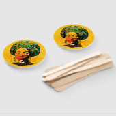 Éventail Portrait féminin africain avec coucher de soleil (Non-assemblé)