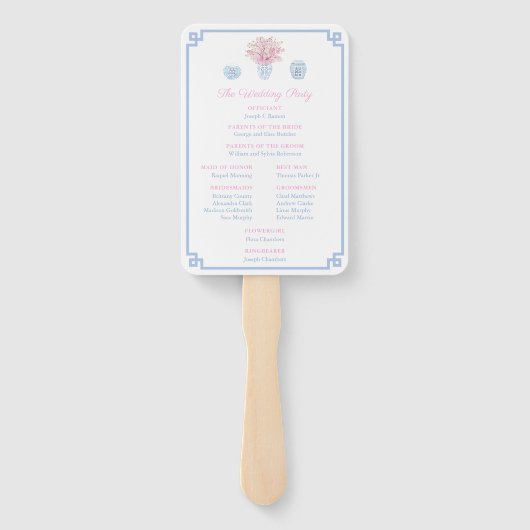 Éventail Preppy Pastel Bleu Et Mariage Chinoiserie Rose (Dos)