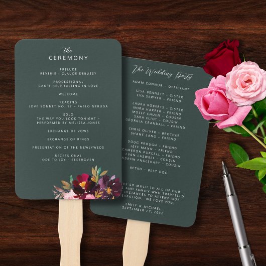 Éventail Prog d'aquarelle florale bleu vert de la forêt de