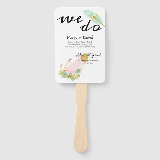 Éventail Programme Boho Pink and Gold Feathers (Devant)