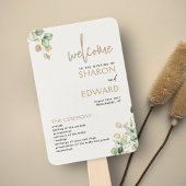 Éventail Programme Botanique Eucalyptus Greenery Gold Weddi