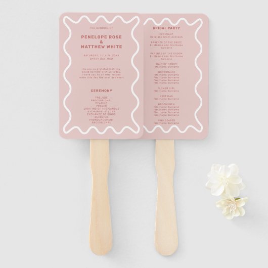 Éventail Programme Cérémonie rose Ventilateur main (Devant et derrière)