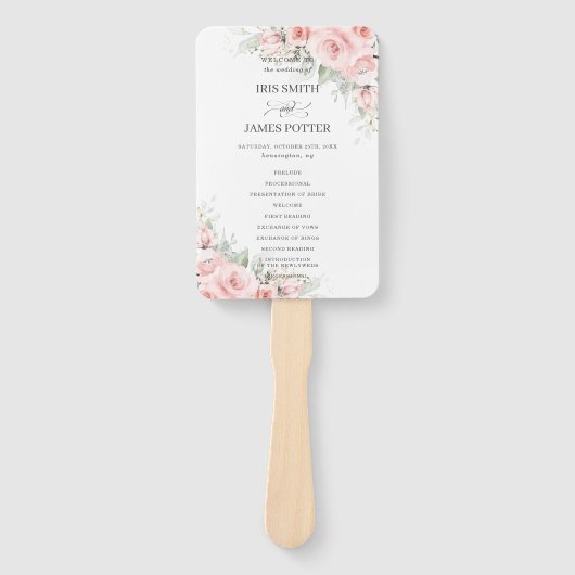 Éventail Programme Chic Delicate Blush Rose Floral Wedding (Devant)