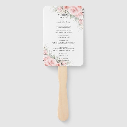 Éventail Programme Chic Delicate Blush Rose Floral Wedding (Dos)