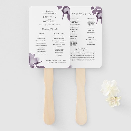 Éventail Programme d'améthyste floral de l'aquarelle romant (Devant et derrière)