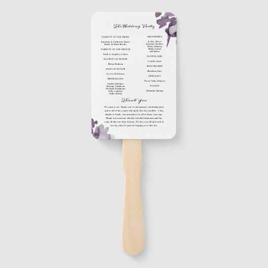 Éventail Programme d'améthyste floral de l'aquarelle romant (Dos)