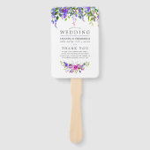 Éventail Programme d'aquarelle Mariage ultra violet (Devant)