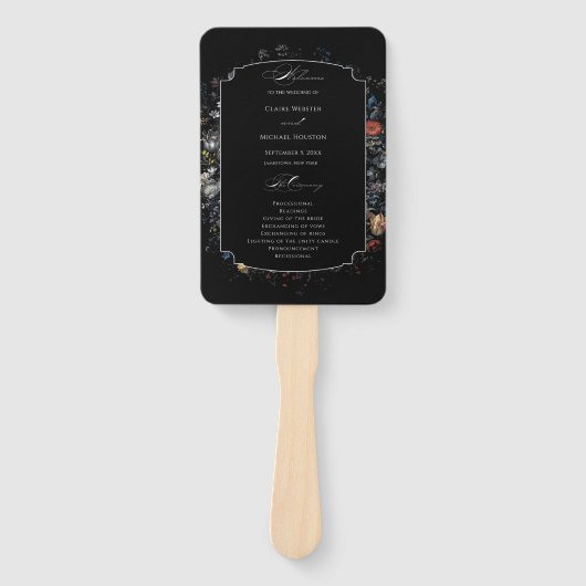 Éventail Programme de calligraphie florale noire (Devant)