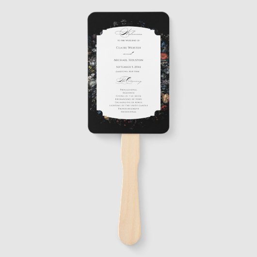 Éventail Programme de calligraphie florale noire (Devant)