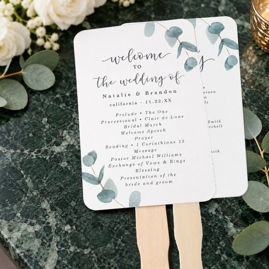 Éventail Programme de cérémonie de mariage à la calligraphi