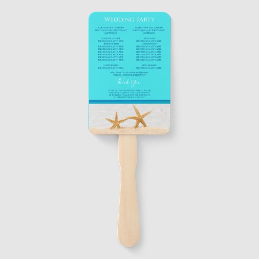 Éventail Programme de cérémonie de mariage à la plage avec  (Dos)