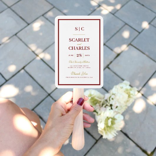 Éventail Programme de cérémonie de mariage à monogramme Or 