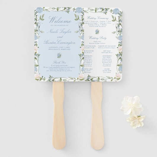 Éventail Programme de cérémonie de mariage aux hortensias b