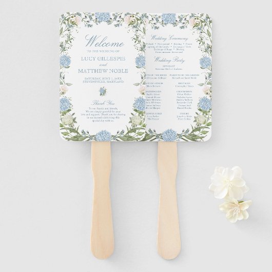 Éventail Programme de cérémonie de mariage aux hortensias b
