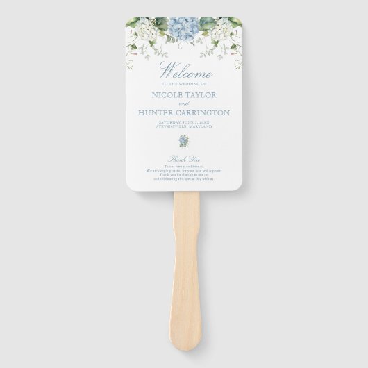 Éventail Programme de cérémonie de mariage aux hortensias b (Devant)