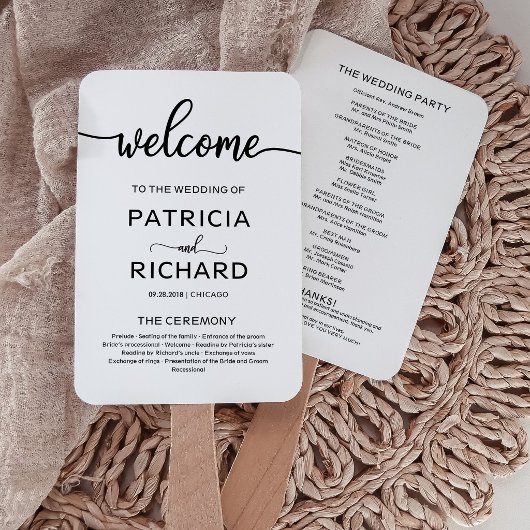 Éventail Programme de cérémonie de mariage chic