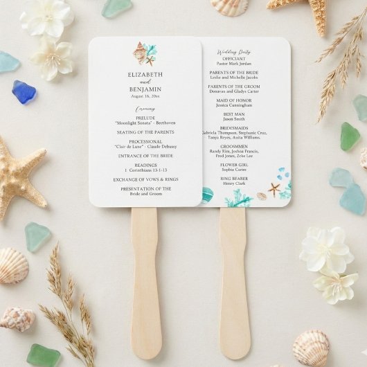 Éventail Programme de cérémonie de mariage côtier plage tro