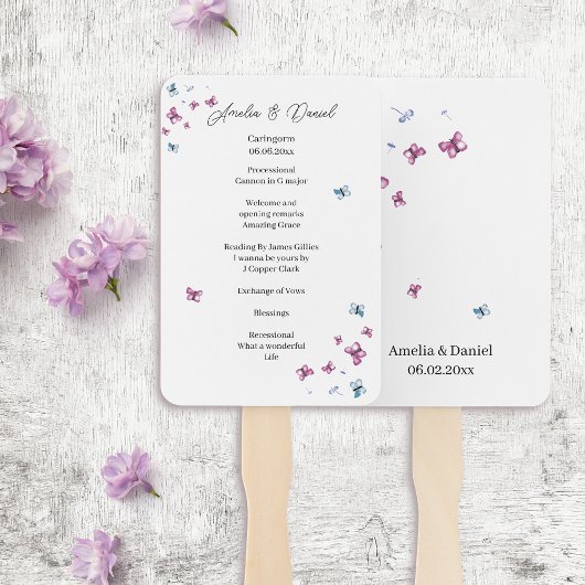 Éventail Programme de Cérémonie de Mariage de papillon déli