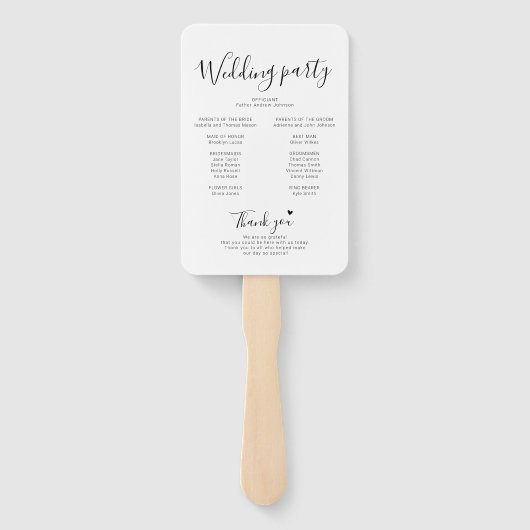 Éventail Programme de cérémonie de Mariage de script minima (Dos)