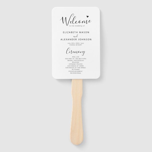 Éventail Programme de cérémonie de Mariage de script minima (Devant)