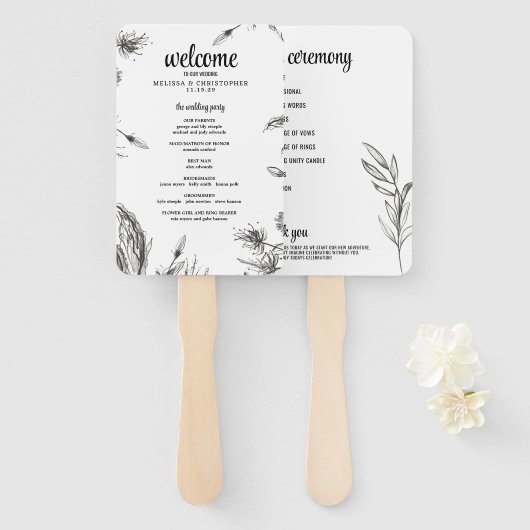 Éventail Programme de cérémonie de mariage du jardin de pri (Devant et derrière)