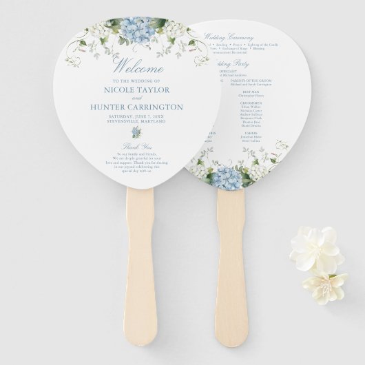 Éventail Programme de cérémonie de mariage en forme de larm (Devant et derrière)
