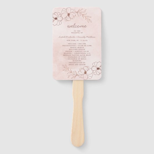 Éventail Programme de Cérémonie de Mariage en or rose et Ro (Devant)