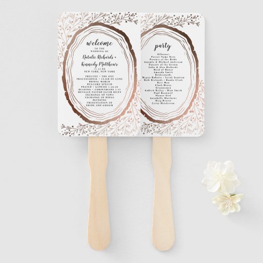 Éventail Programme de cérémonie de mariage en tranche de bo (Devant et derrière)