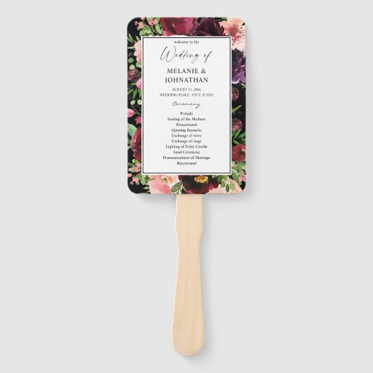 Éventail Programme de cérémonie de mariage floral Bourgogne (Devant)