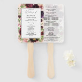 Éventail Programme de cérémonie de mariage floral Bourgogne (Devant et derrière)