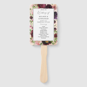 Éventail Programme de cérémonie de mariage floral Bourgogne